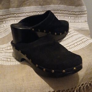 Wanted Black Suede Clogs with Gold Studs